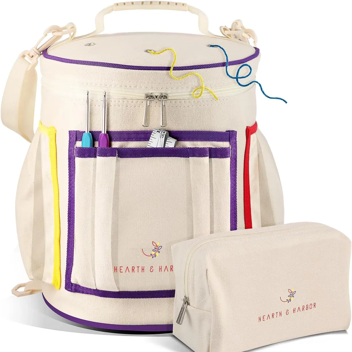 Hearth & Harbor Crochet Bag Organizer – Durable Knitting Bag, Yarn Organizer for Crochet Accessories and Supplies, Canvas Yarn Bag, Crochet 