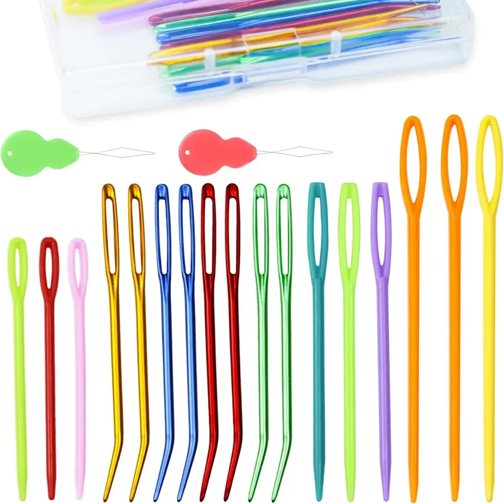 FIVEIZERO 19 Pcs Yarn Needles Set, Assorted Yarn Needles Bent Tapestry Needle Weaving Needle Darning Needles Plastic Needles Large Eye Blunt