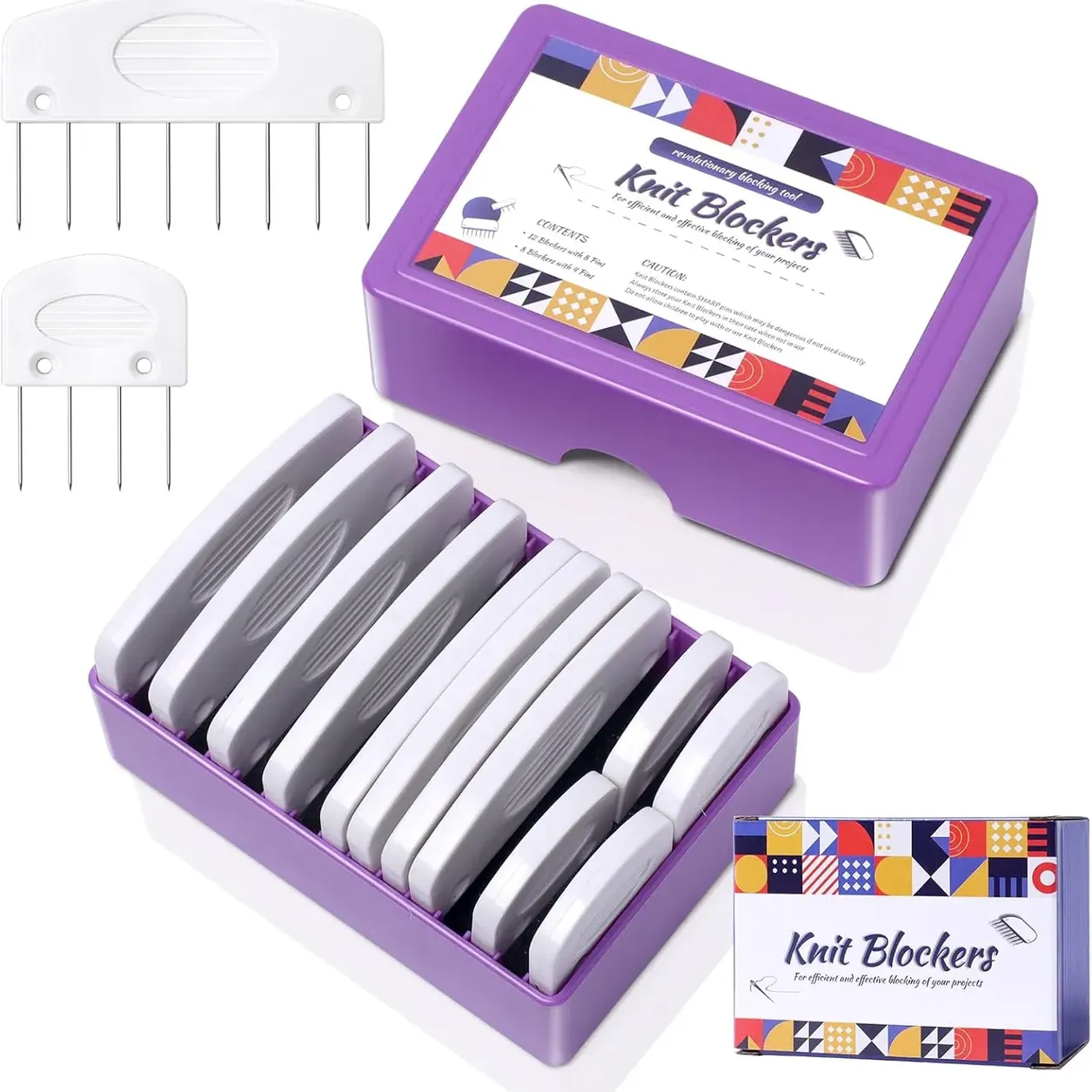 Opstin 20Pcs Knit Blocking Pins Kit, Knit Blockers Pins Kit, Knit Blocking Combs, Blocking Pins for Knitting & Crochet Projects, Knit Blocki