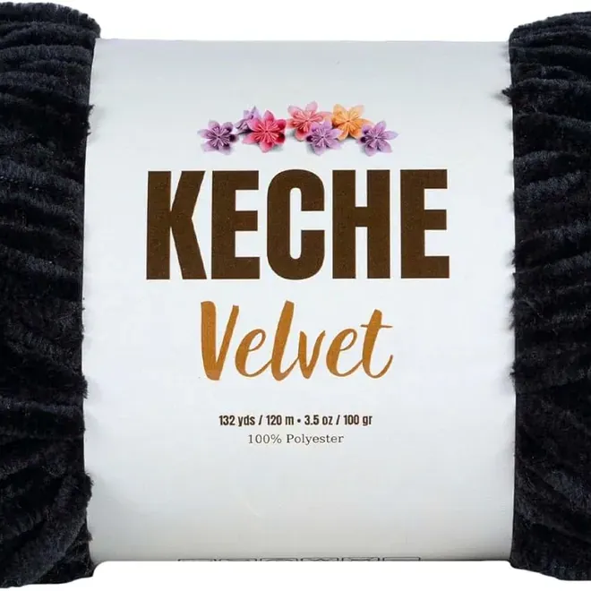 Keche Velvet Yarn for Crocheting, Soft Chenille Bulky Baby Blanket Amigurumi Yarn 100 gr (132 yds) - Black