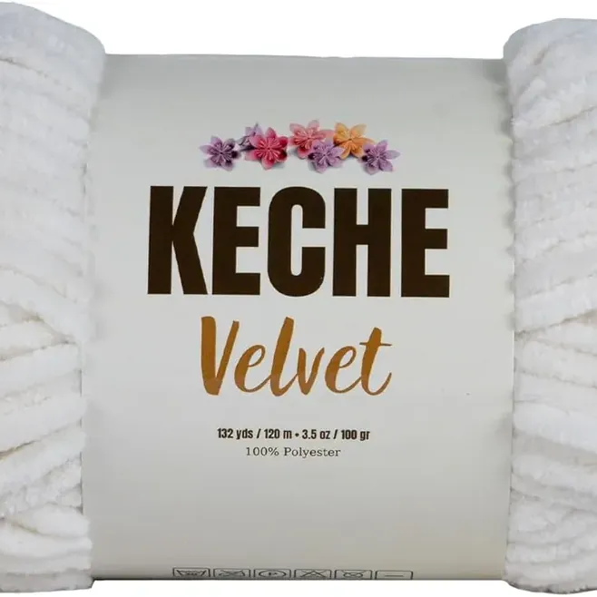 Keche Velvet Yarn for Crocheting, Soft Chenille Bulky Baby Blanket Amigurumi Yarn 100 gr (132 yds) - Cream