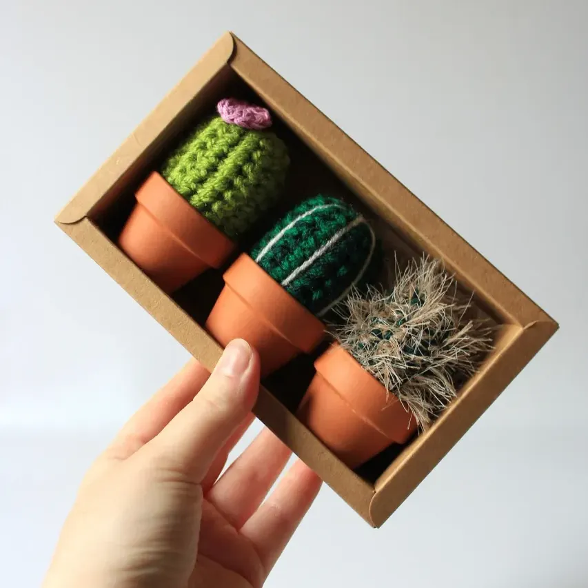 Crochet Cactus Gift Set of 3: Handmade Plant Shelf Decor