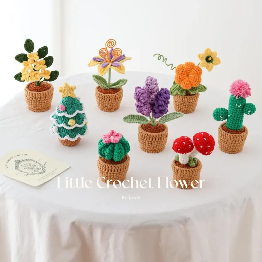 Crochet flower in pot, hand made, personalized gift for teacher, desk decoration, The Sundrop Flower, Lavender, Calla Lily, Cactus，Osmanthus
