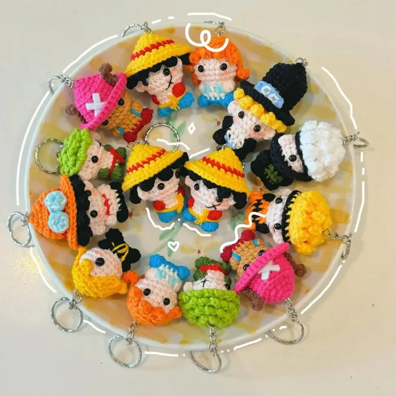 Anime Crochet Keychain, Handmade Cartoon Amigurumi Doll Keyring