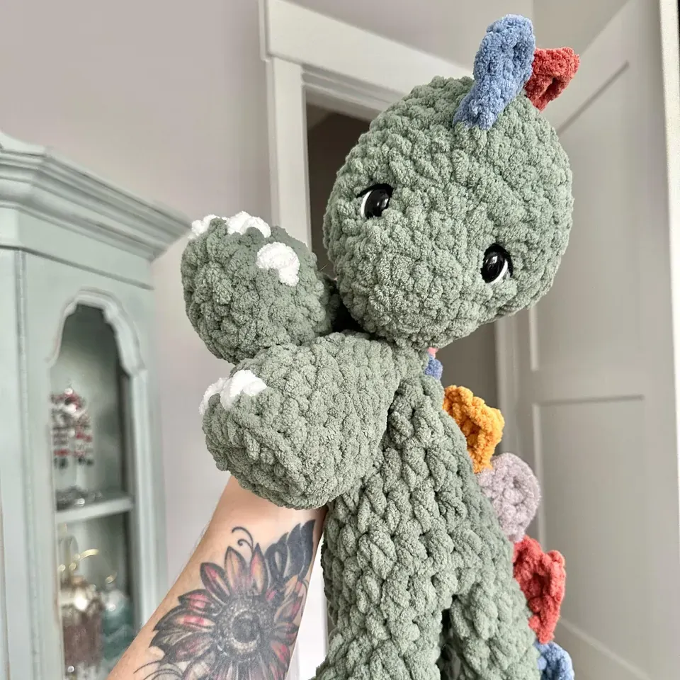 Crochet Dinosaur Plushie - Stuffed Animals - Nellas Cottage - Dinosaur Toy - Baby Dinosaur - T Rex Snuggler - Crochet - Dinosaur Snuggler