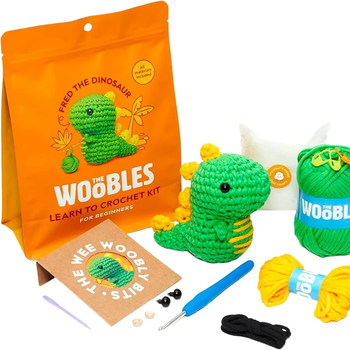 The Woobles Crochet Kit For Beginners - Easy Arts And Crafts Knitting & Crochet Animals Kit As Seen On Shark Tank - Fred The Dinosaur