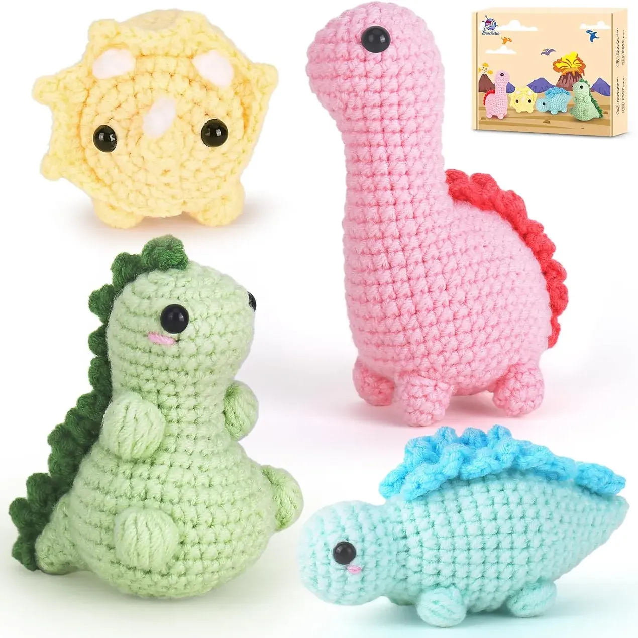 Crochet Kit for Beginners, Beginner Crochet Kit for Adults with Step-by-Step Video Tutorials, DIY Crochet Animal Kits Knitting Supplies, 4 P