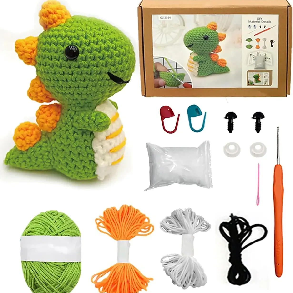 Kaaper Crochet Kit for Beginners for Adults, Learn to Dinosaur Crochet Kit, Crochet Animal Kit Starter Knitting with Step-by-Step Video (Gre