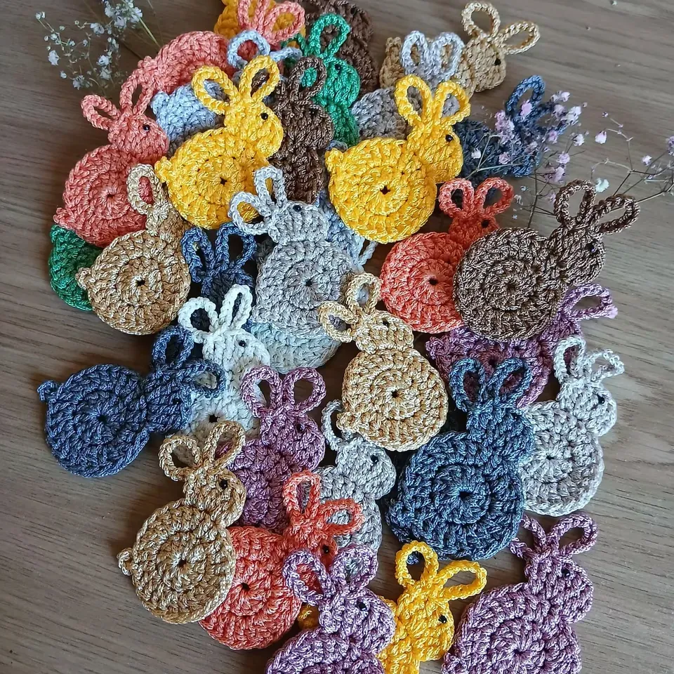 Crocheted Easter Bunny Ornaments: Handmade Spring Table Decor, Polyester Cord Buns