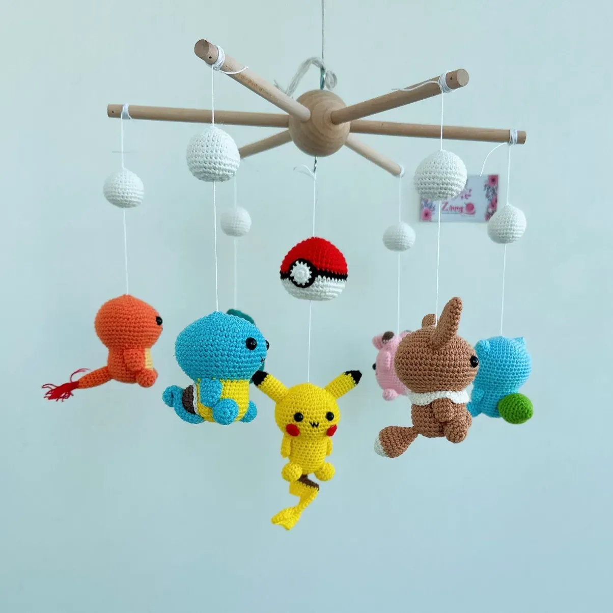 Baby Mobile Pokemon mini Pikachu, Chikorita, crochet Pokemon mobile, Charmander, Manaphy, nursery decoration, crochet mobile, gift for her