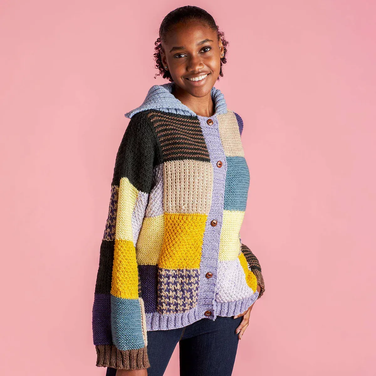 Caron Knit Patchwork Cardigan