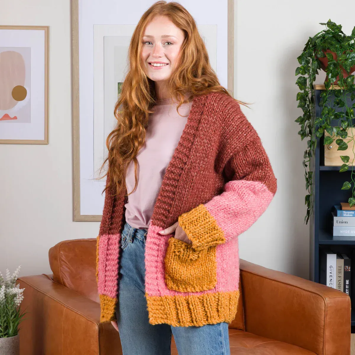 Bernat Colorblocked Knit Cardigan