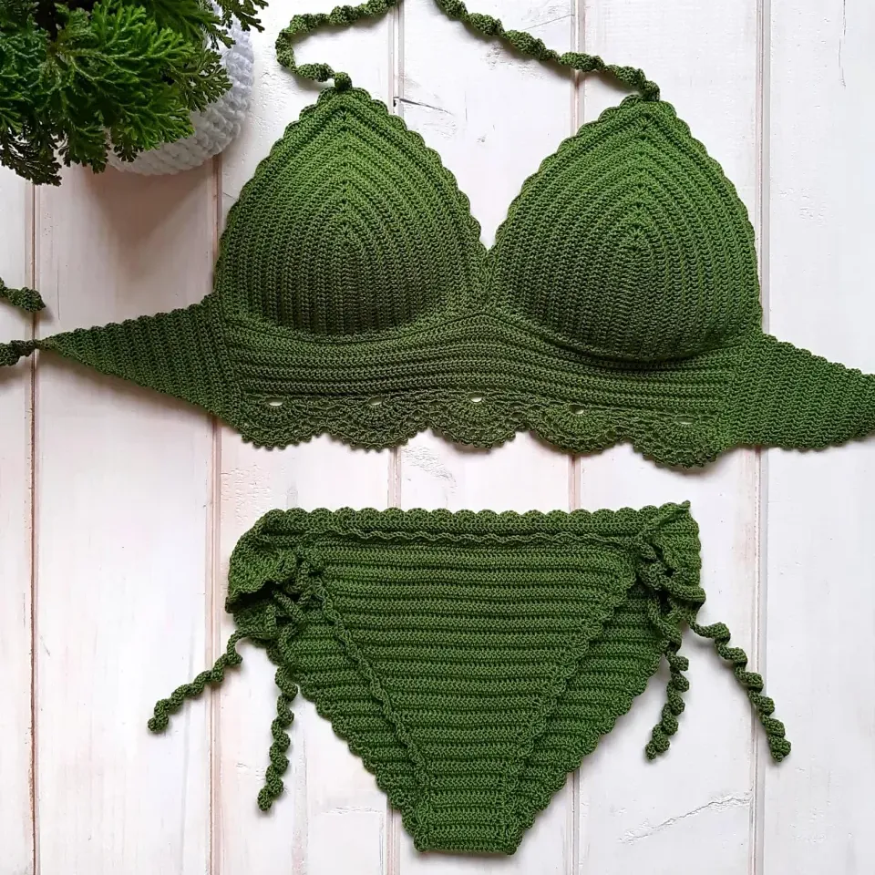 Handmade Crochet Bikini: Green Brazilian Swimsuit, custom made swimwear