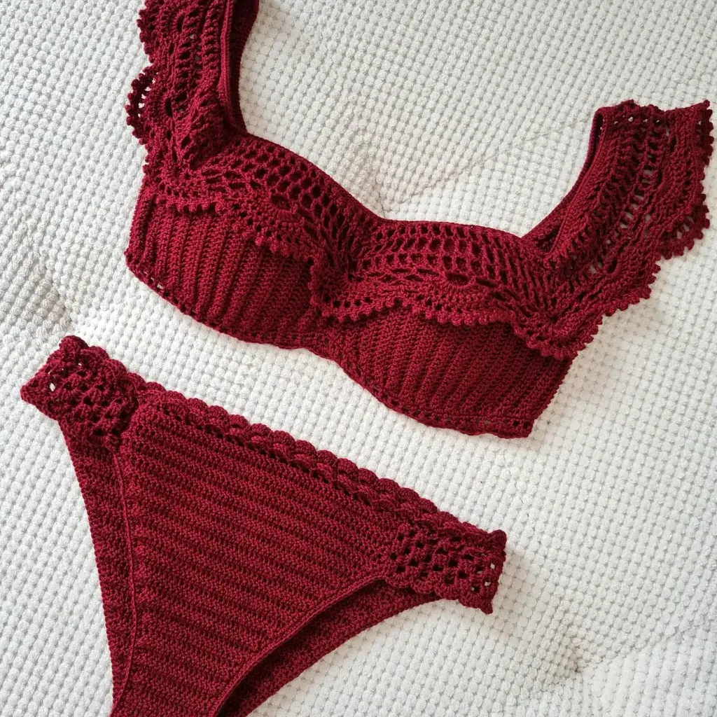 Crochet Ruffle Bikini: Handmade Balconette Swimsuit