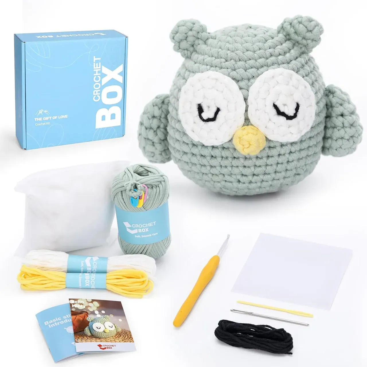 Complete Beginners Crochet Kit - Owl Crochet Kit, All You Need for Crocheting, Step-by-Step Video Tutorials, Instruction, Tools, Holiday Bir