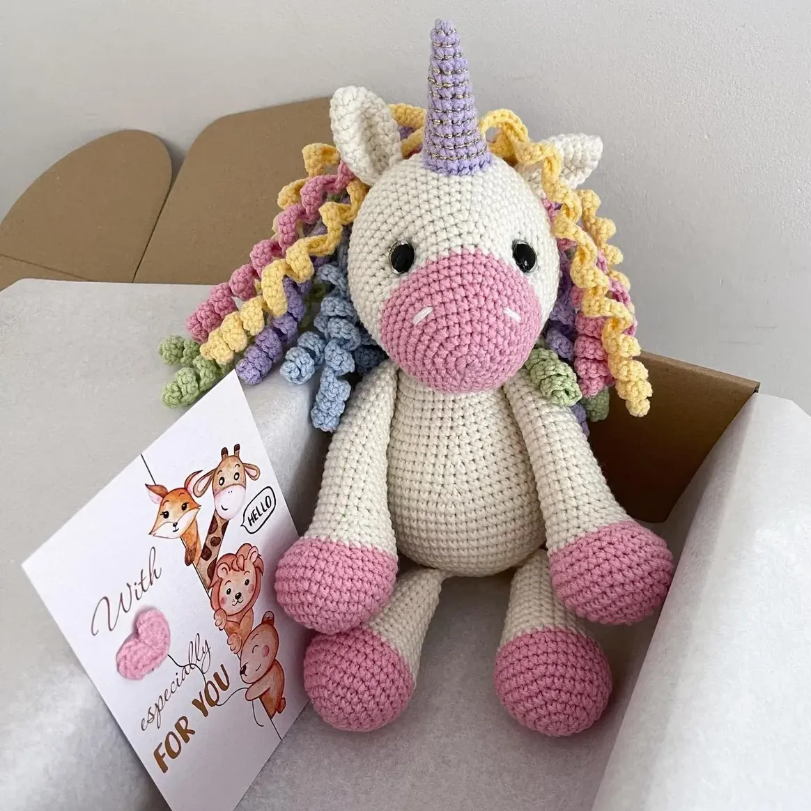 Magical crochet rainbow unicorn doll, Baby girl plush toy, - Birthday Gift for Girl, Nursery Decor