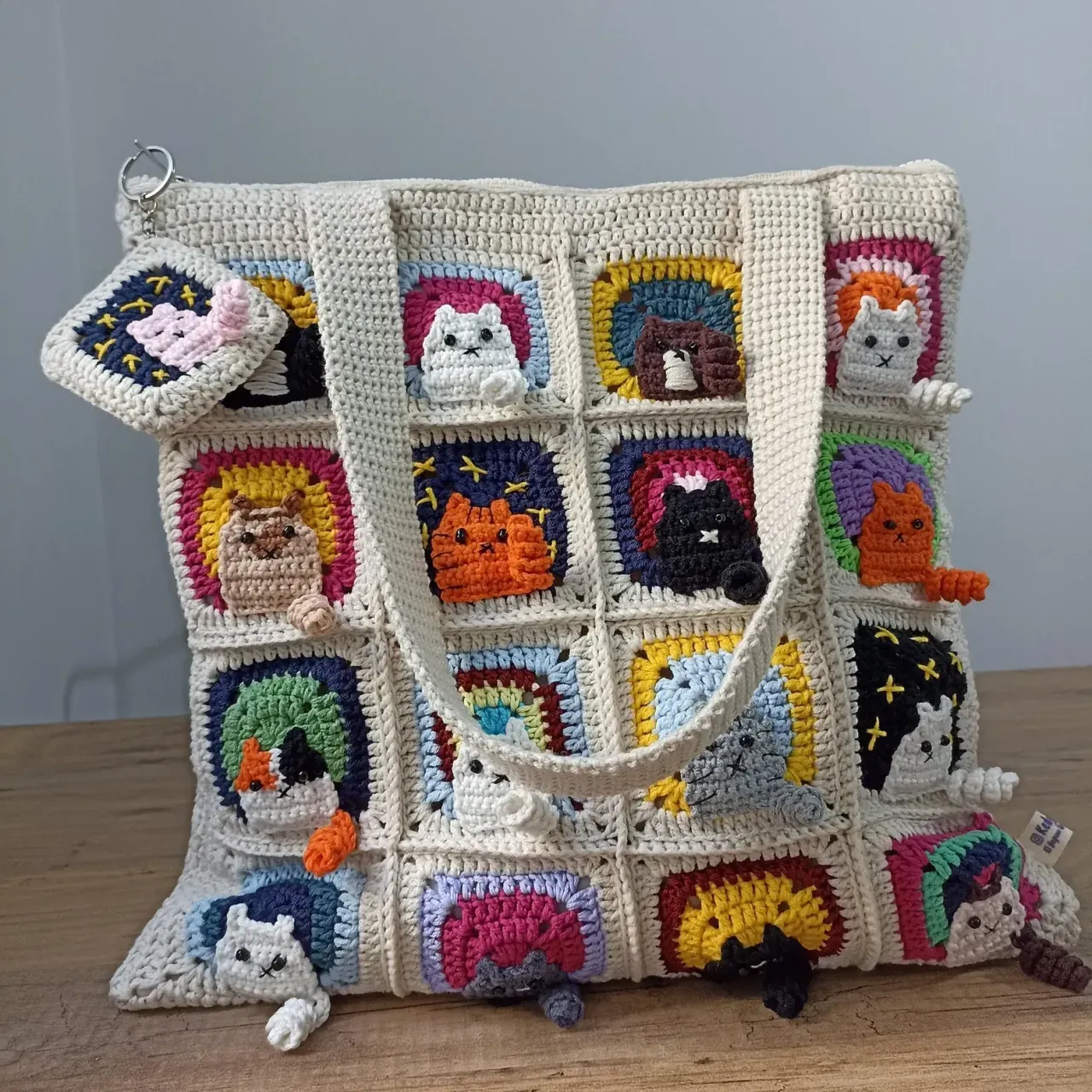 Handmade Crochet Cat Bag : Colorful Gift for Cat Lovers