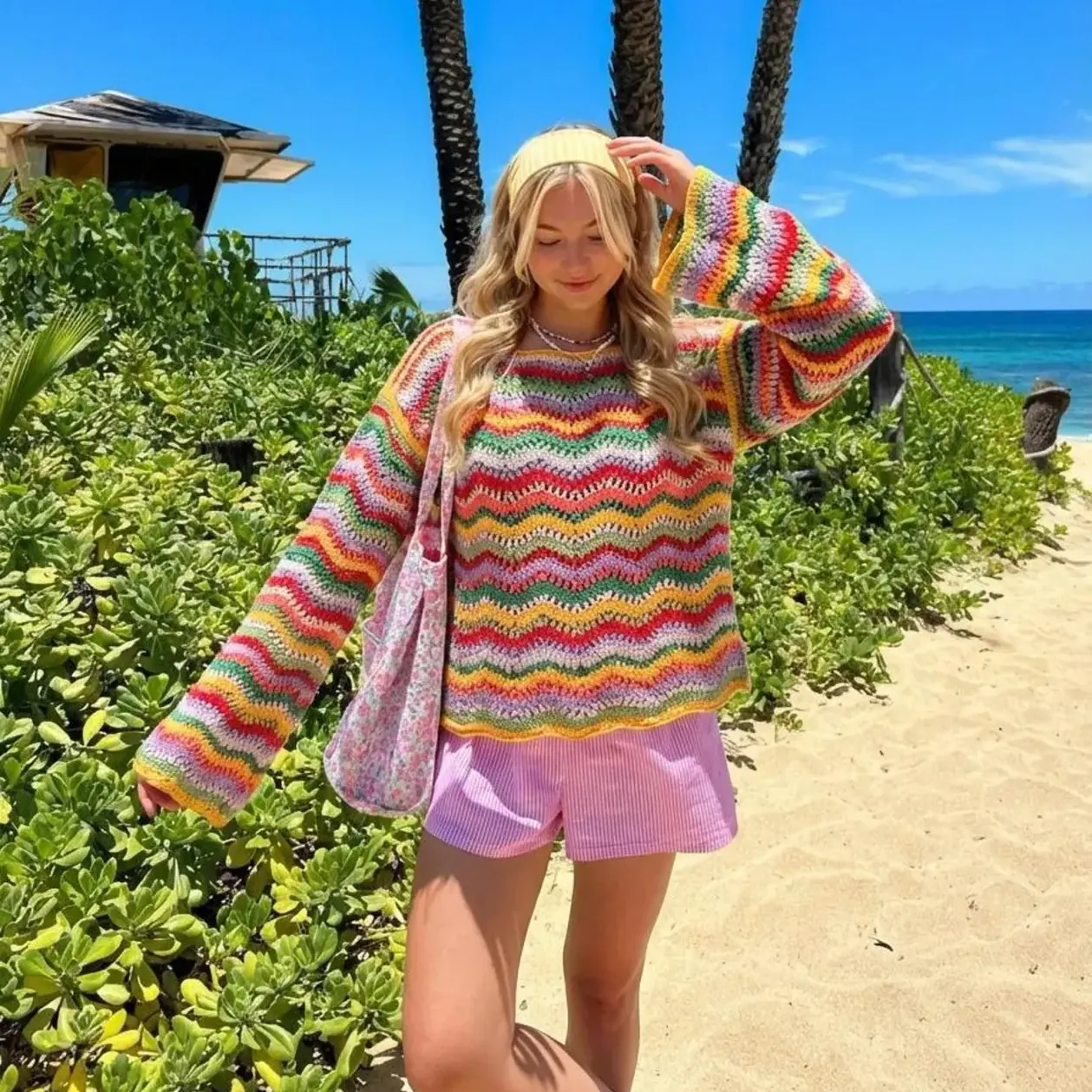 Crochet Cotton Sweater: Colorful Striped Knitwear