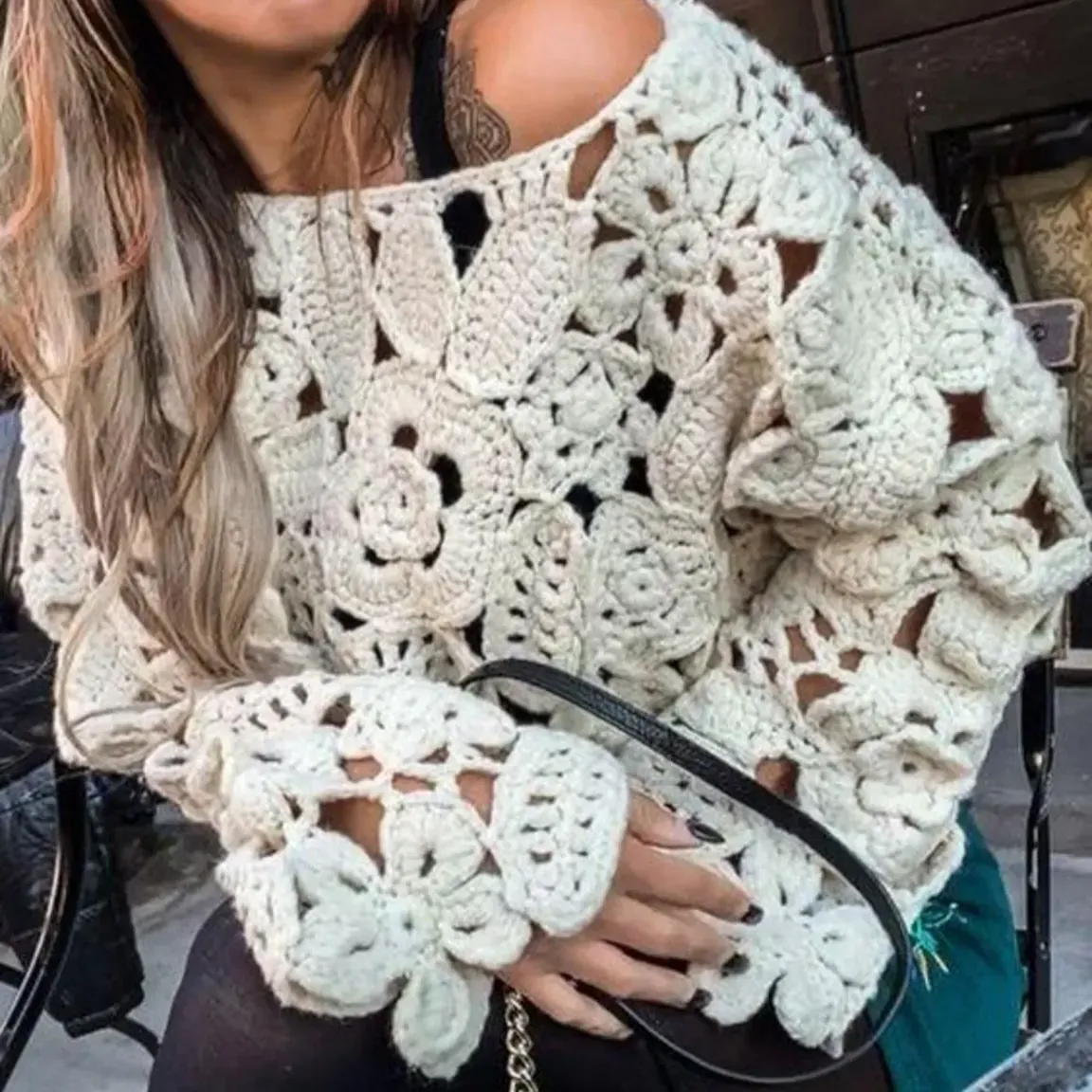 Handmade Irish Crochet Lace Sweater – Boho Floral Openwork Pullover, Custom Order, Unique Festival & Beachwear, Luxury Handmade Clothing