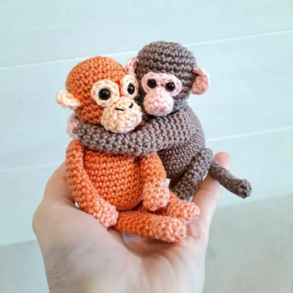 Punch Monkey Crochet Plush Duo | Viral Monkey Plush Set | Punch Macaque Amigurumi | Handmade Monkey Pair | Japan Zoo Monkey Gift