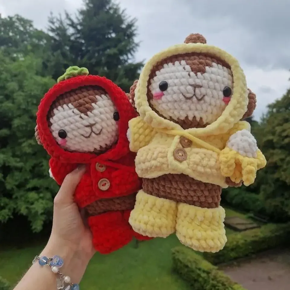 Adorable Crochet Monkey in Banana or Strawberry Costume, Handmade Amigurumi Plush