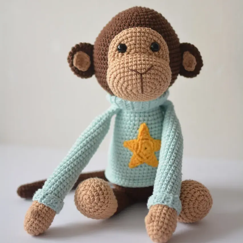 stuffed monkey gift for kids, crochet jungle animal, monkey lover present, funny monkey for toddler, cute snuggler toy, plush soft plaything