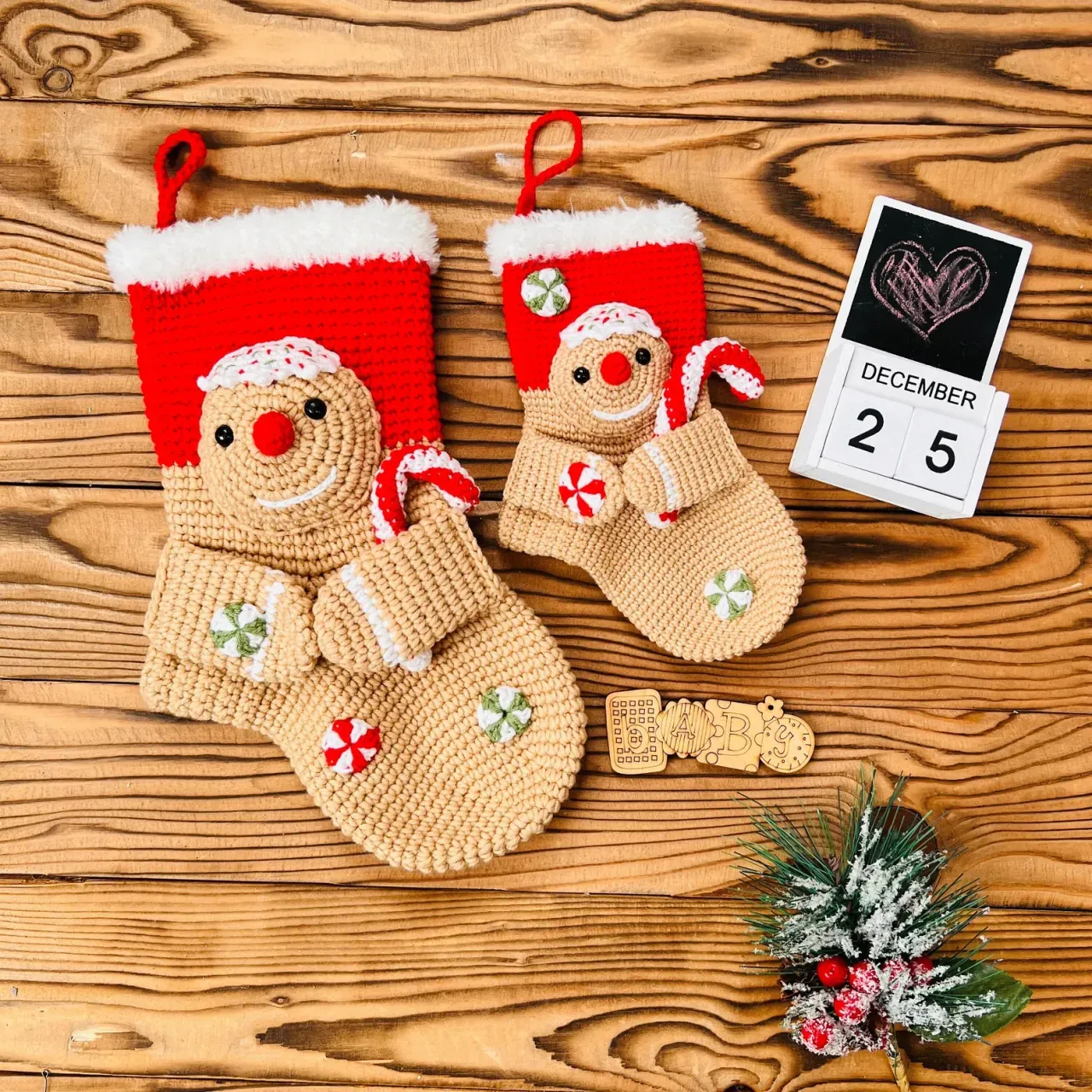 Personalized Crochet Christmas Stocking: Gingerbread Holiday Decor