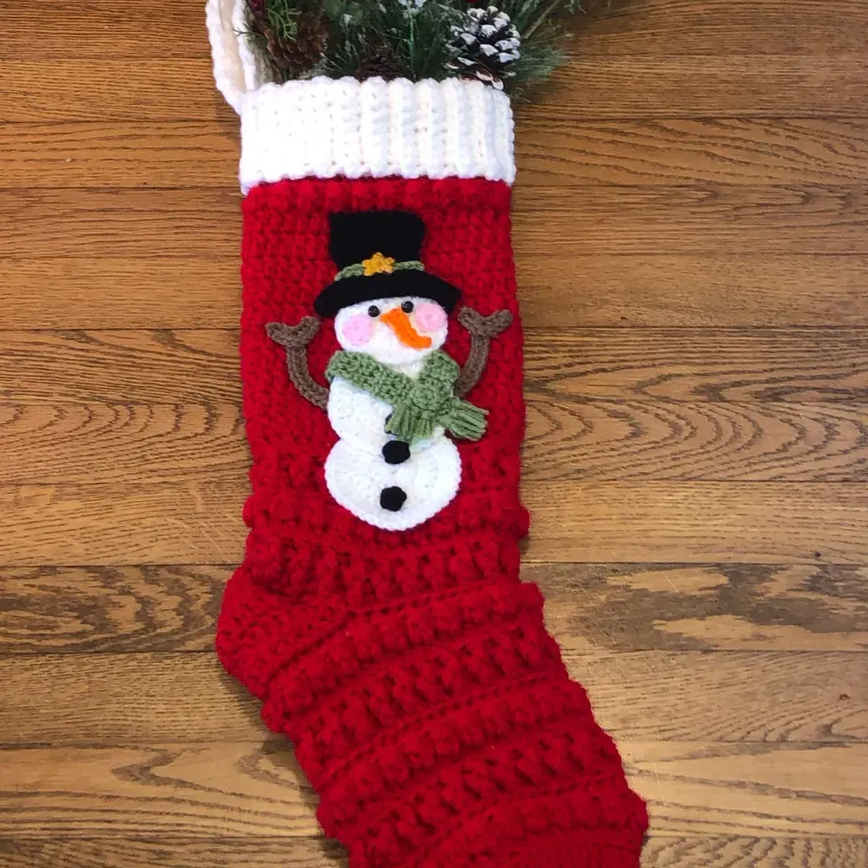Snowman Crochet Christmas Stocking - Handmade - Heirloom - Keepsake - XL