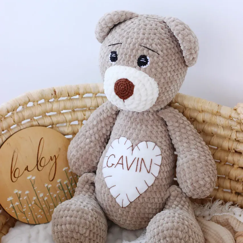 Personalized stuffed teddy bear, Custom plush, Crochet bear