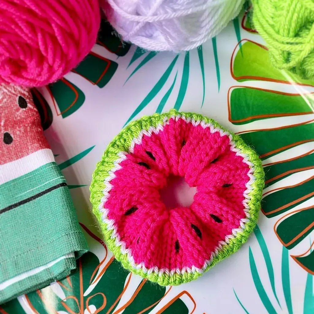 Watermelon Hair Scrunchie | Handmade Knit Scrunchie Set | Summer Hair Accessories