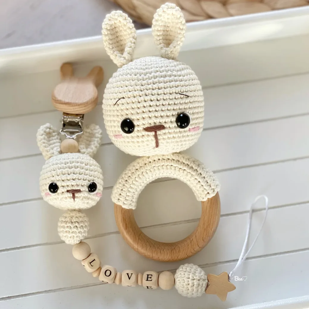 Bunny Rattle and Pacifier Clip Bundle