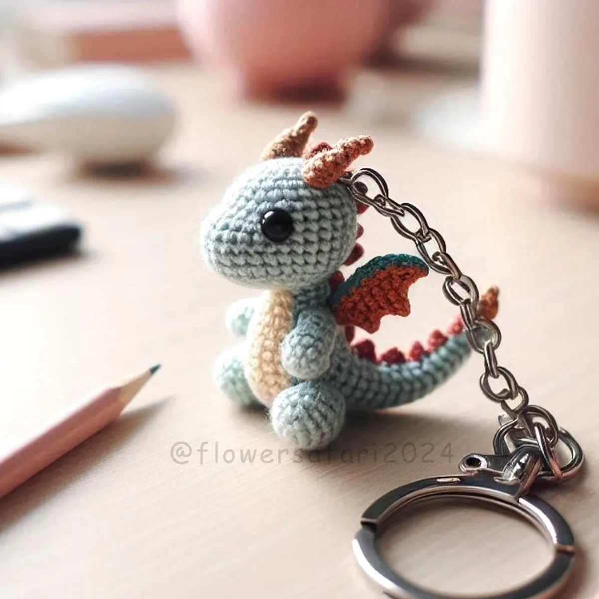 Blue Dragon Crochet Keychain
